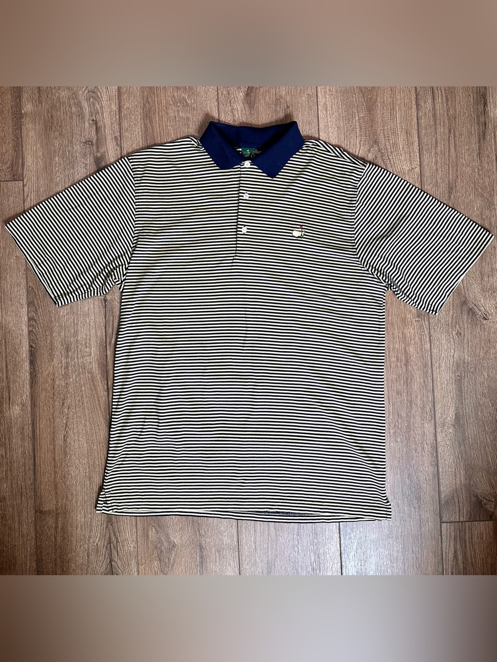 Vintage Amen Corner Men’s L Navy/Yellow Striped Cotton Golf Polo The Master’s